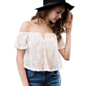 WHITE lace overlay top. Price firm.